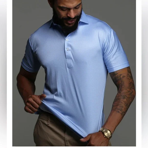 Collars & Co Semi-Spread Collar Polo Blue Houndstooth size XL tall new - Picture 2 of 7